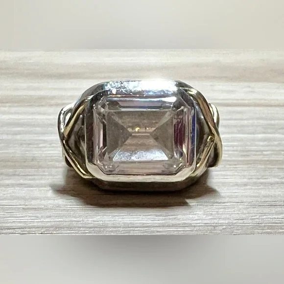 Vintage Designer KRYPELL Sterling Silver & Gold "X" CZ Dome Ring, Size 5.5 - Picture 2 of 13